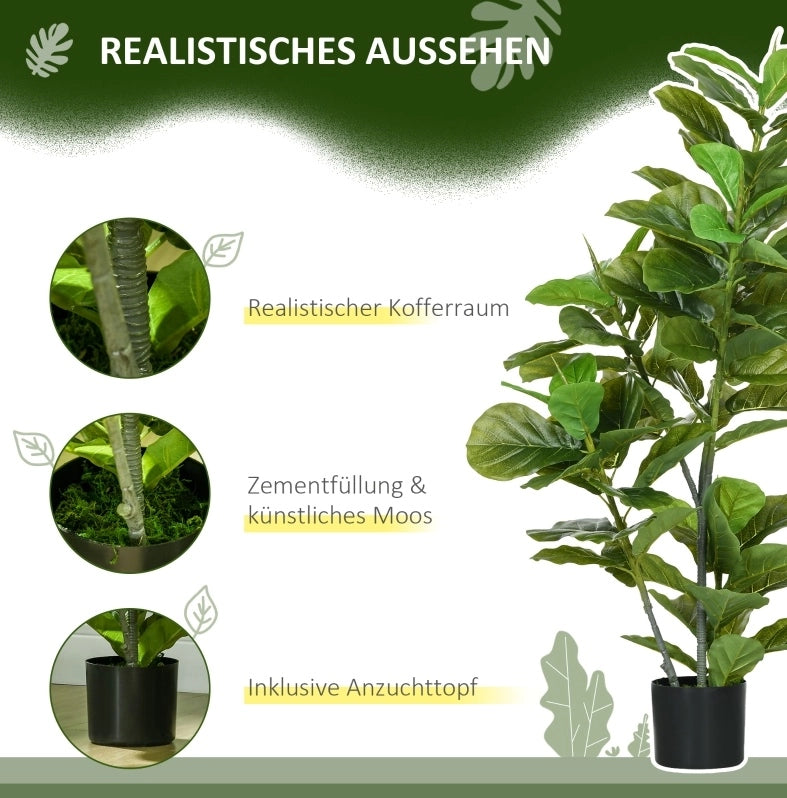 Ficus artificiale verde da 110 cm con 90 foglie e vaso incluso