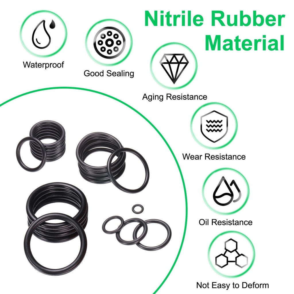 Set di O-ring, 419 pezzi, 32 dimensioni, gomma nitrilica, colore nero