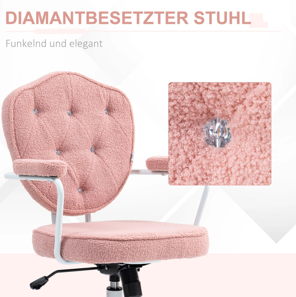 Sedia da ufficio rosa in poliestere con schienale imbottito e altezza regolabile – 63 × 61,5 × 93-101 cm