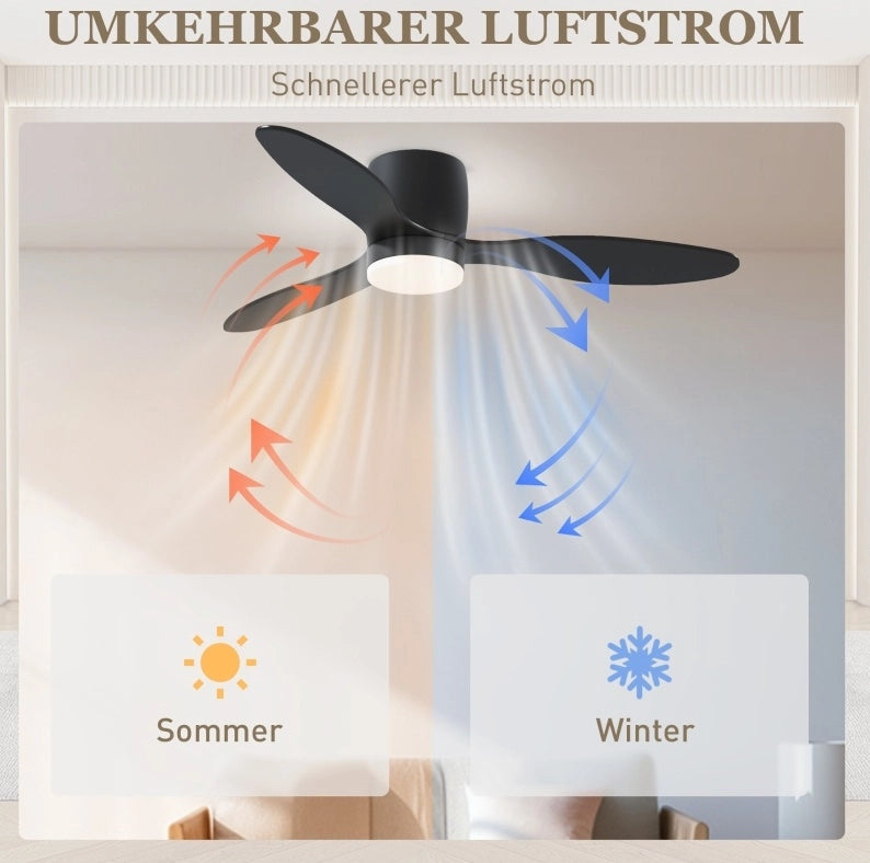 VENTILATORE da soffitto con luce LED Ø 115 cm nero in ABS con telecomando