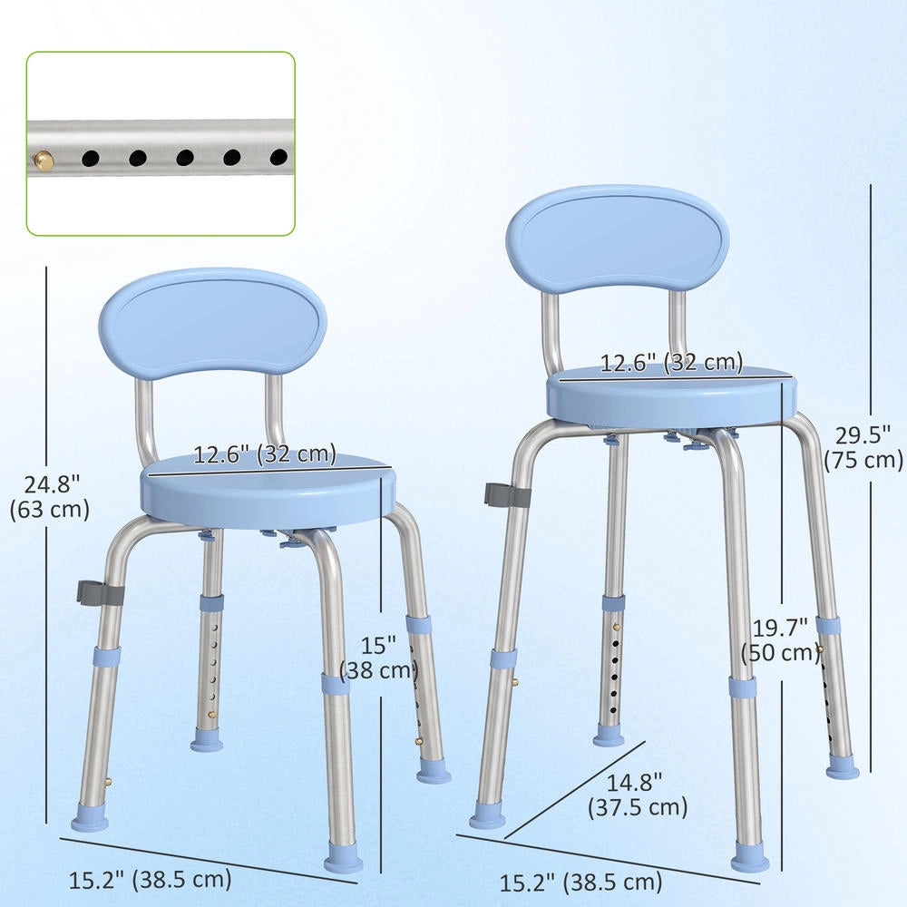 Sgabello da doccia girevole 360° con schienale e altezza regolabile 5 livelli sedile in alluminio blu