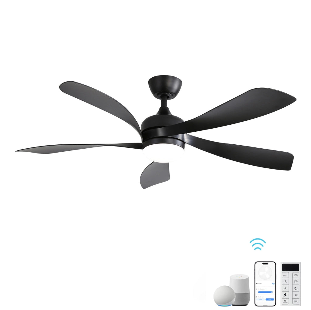 Ventilatore da soffitto 52 pollici con LED dimmerabile in ABS nero