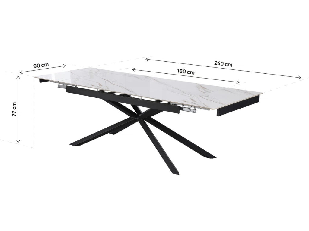 Tavolo da pranzo allungabile in ceramica per 6-10 persone "Celeste" - Bianco marmorizzato oro