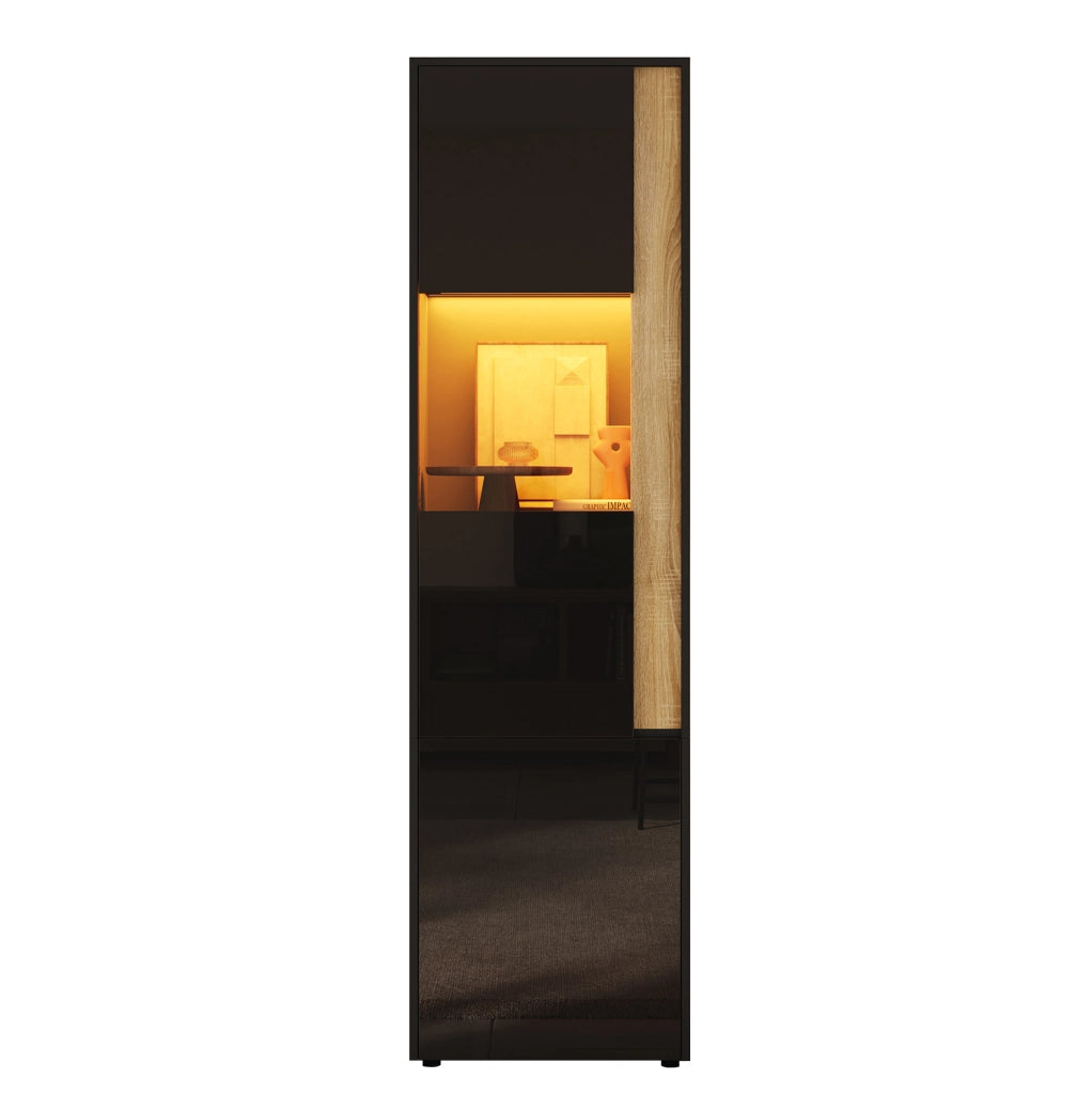 Mobile alto con illuminazione LED e 2 ante, nero e naturale