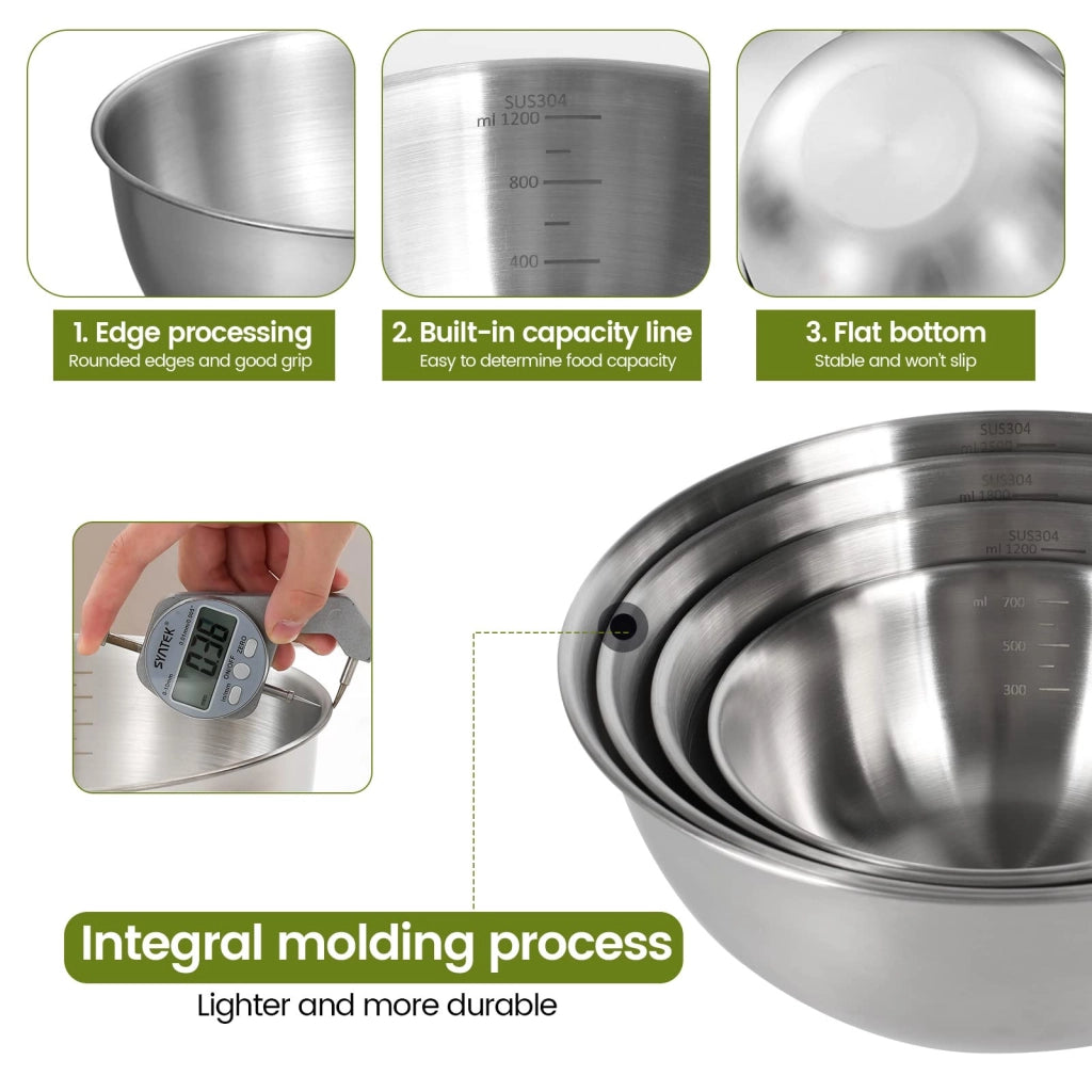 Ciotole da cucina in acciaio inossidabile, set da 4, 0,7–2,5 l, impilabili