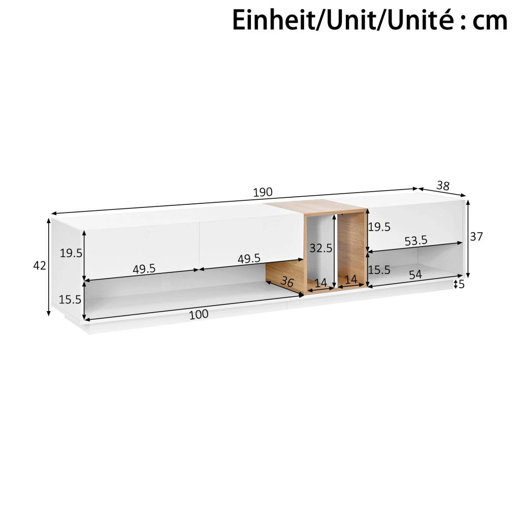 Mobile TV bianco lucido 190 cm con illuminazione regolabile