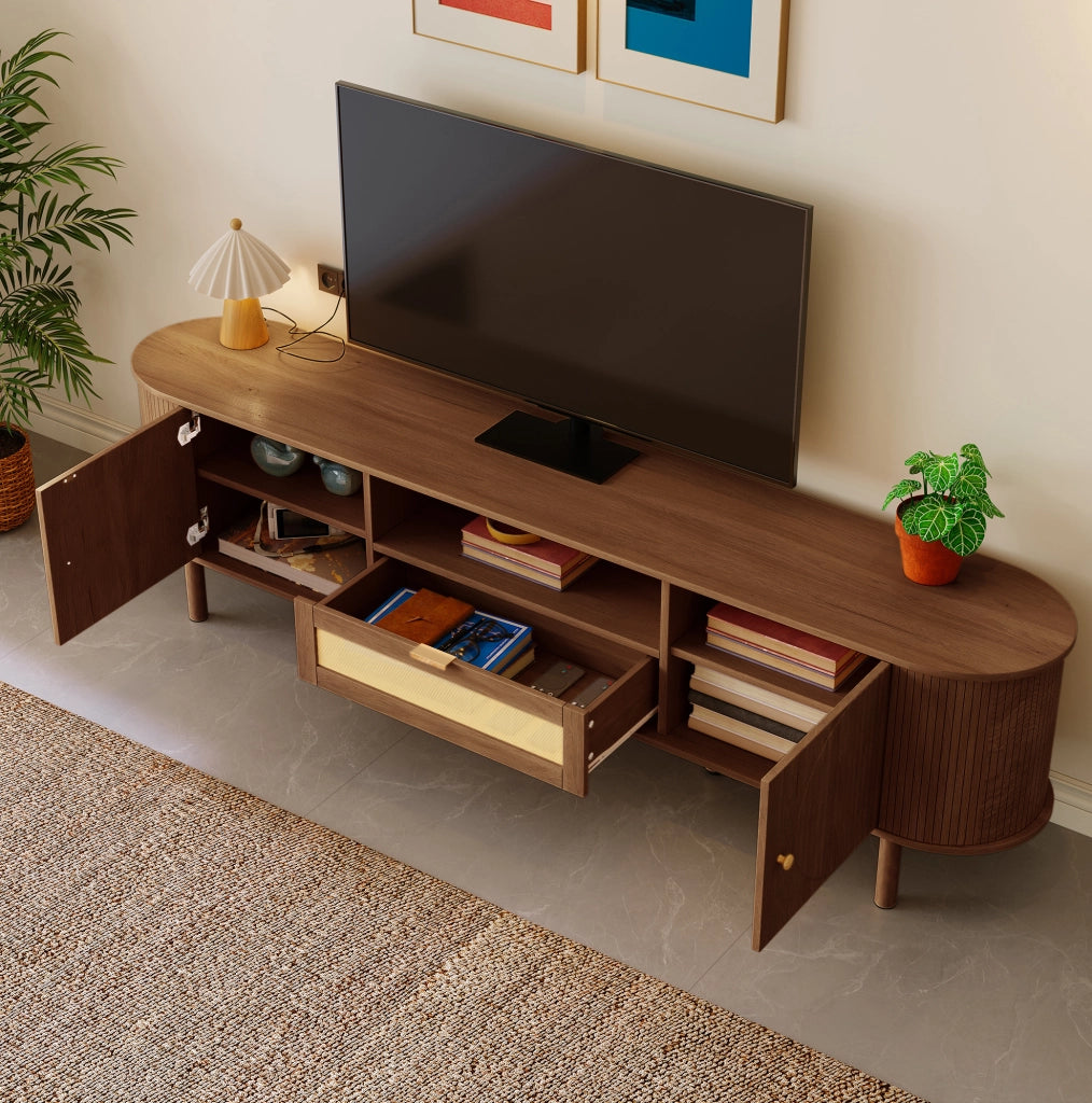 Mobile TV 175x36x51 cm in MDF noce con vano contenitore e nicchia aperta