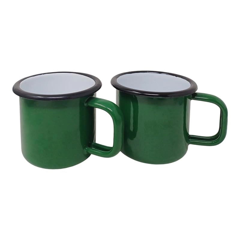 2 tazze in smalto da 250 ml, verde scuro con bordo nero