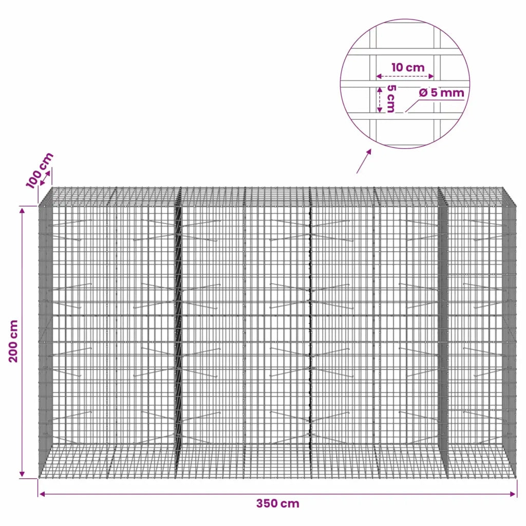 Gabione con Filo da 5 mm e Rete da 5x10 cm 350x100x200 cm 3464881