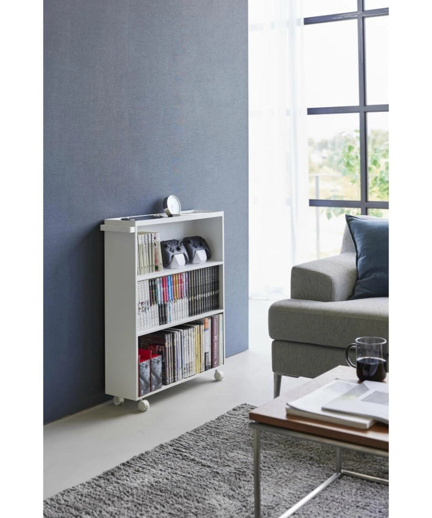 Carrello portab libri, bianco, con 3 ripiani, dimensioni 15,6 x 59 x 70 cm
