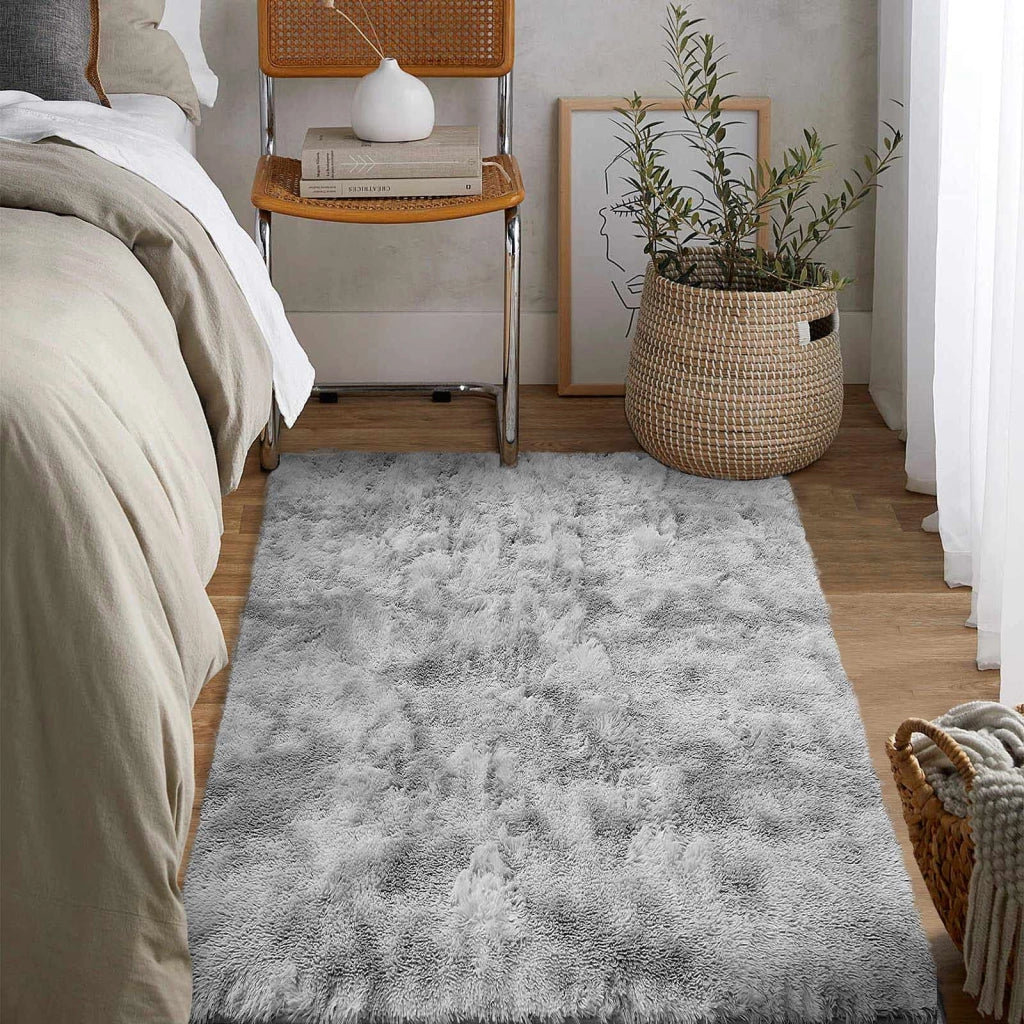 Tappeto shag morbido, 80x120 cm, grigio e bianco, forma rettangolare