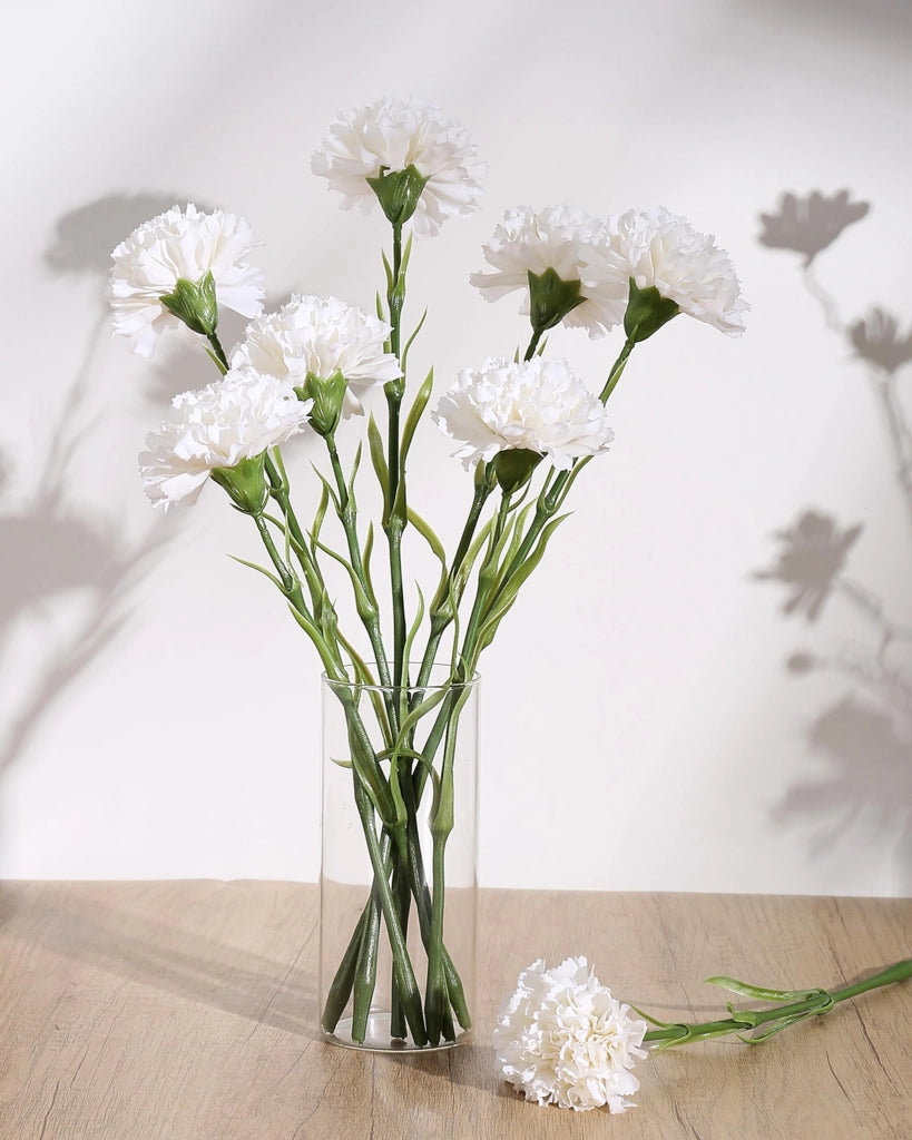 6 garofani artificiali, fiori artificiali, steli da 47 cm, colore bianco