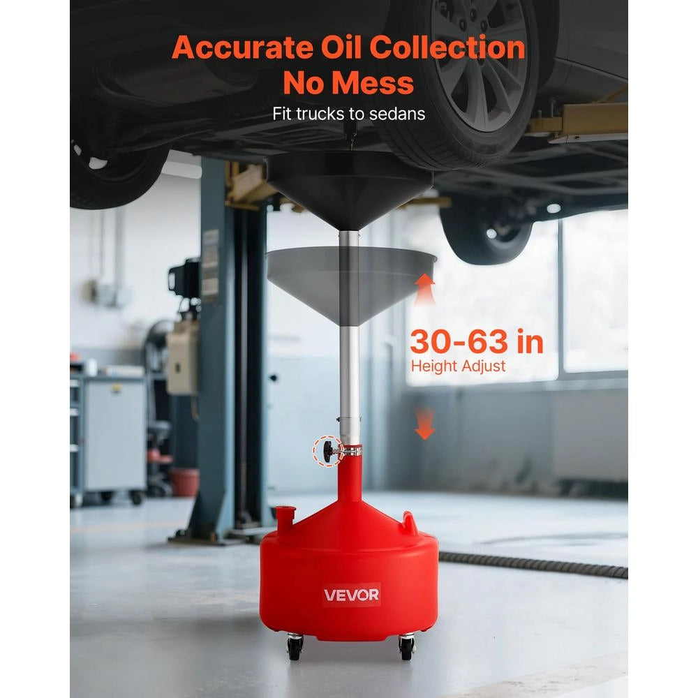 Serbatoio di scarico per olio esausto 30 L con imbuto regolabile 420 mm e ruote, recuperatore fluidi per officina in PE, rosso FF-907S
