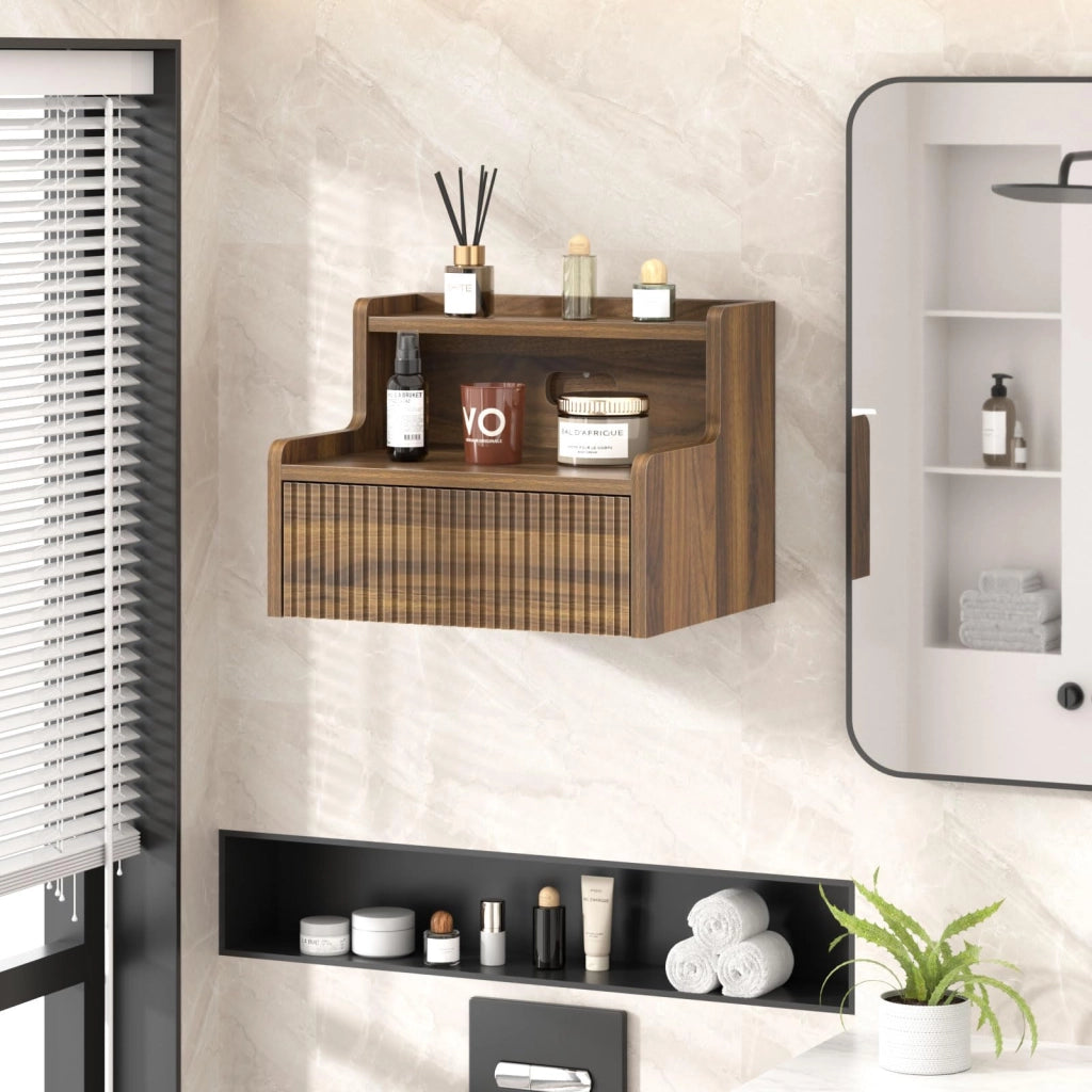 Tavolino da notte sospeso, dimensioni 40x32x30 cm, con cassetto, design moderno