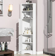 Mobile Angolare per Bagno con 2 Ripiani e Ripiano Regolabile, Bianco, 36,5 x 36,5 x 155 cm