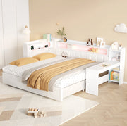 Letto imbottito estraibile bianco con scrivania, luci LED e porte USB