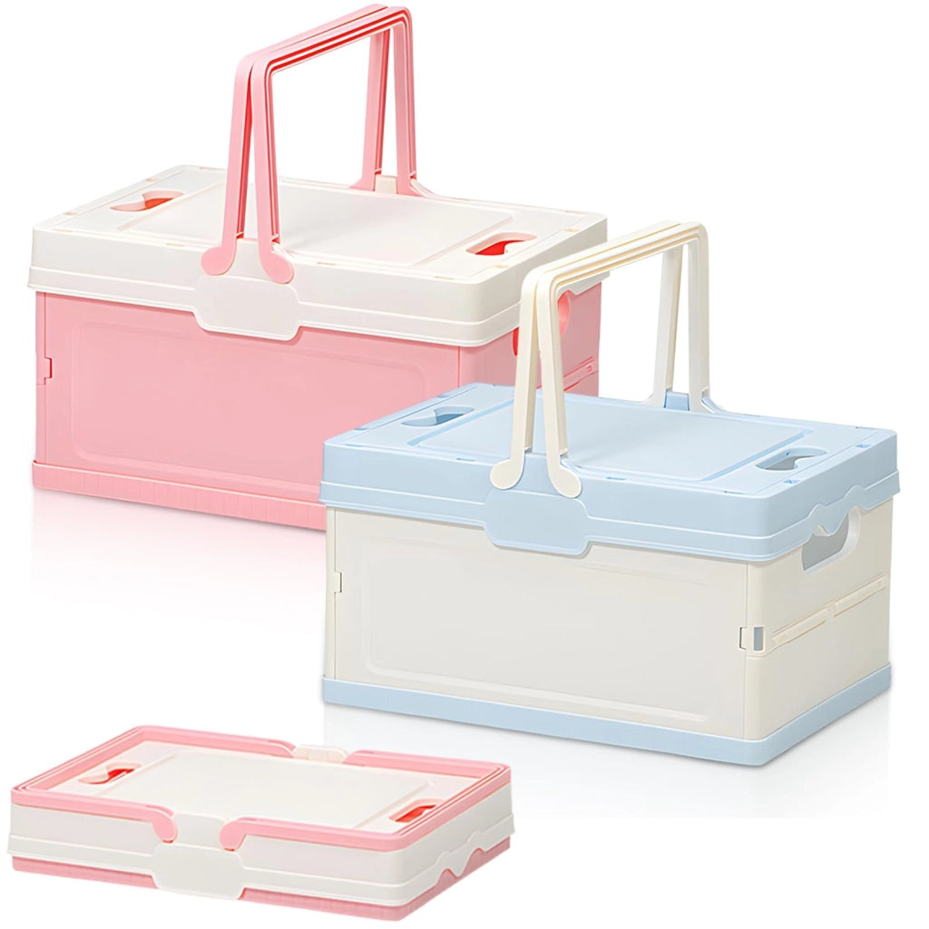 Contenitore pieghevole con coperchio, confezione da 2, dimensioni 25x17,2x14,6 cm
