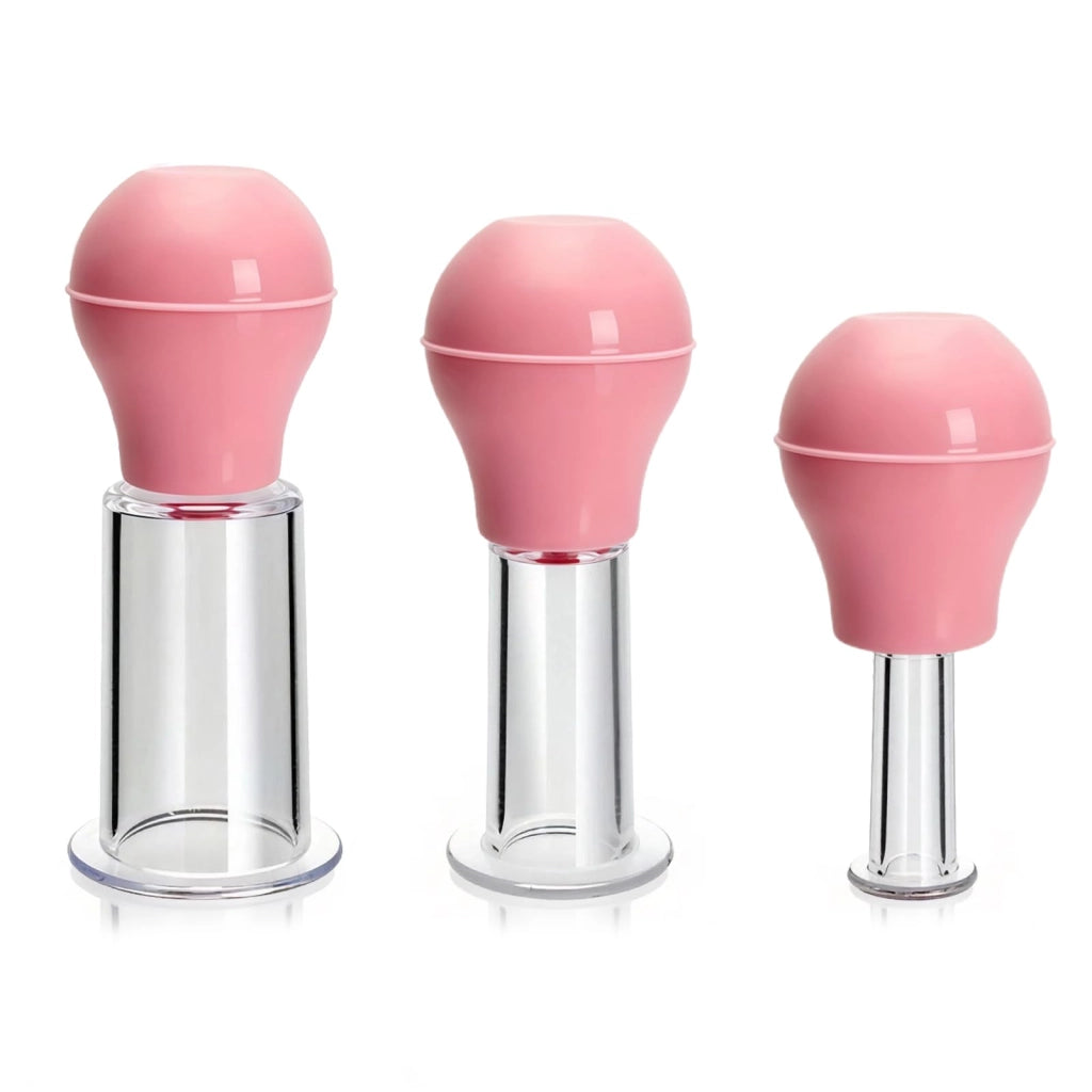3 ventose in silicone per massaggio facciale, di dimensioni 19/29/39 mm, colore rosa