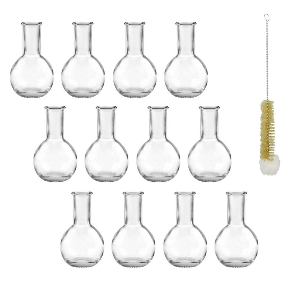 Set di 12 vasi in vetro, altezza 10 cm, inclusa una spazzola