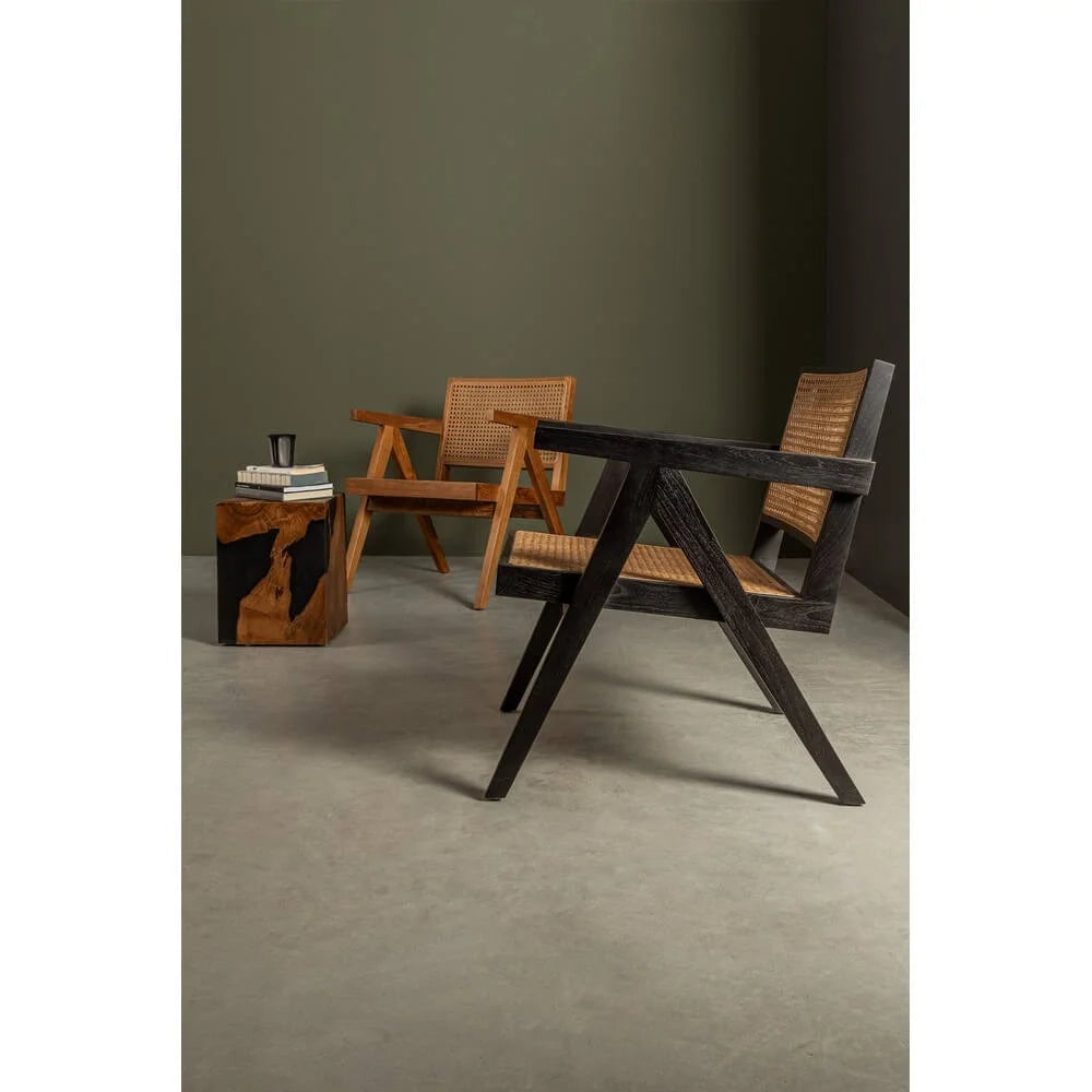 Poltrona Lounge in Legno di Teak con Schienale in Rattan Eloise Marrone