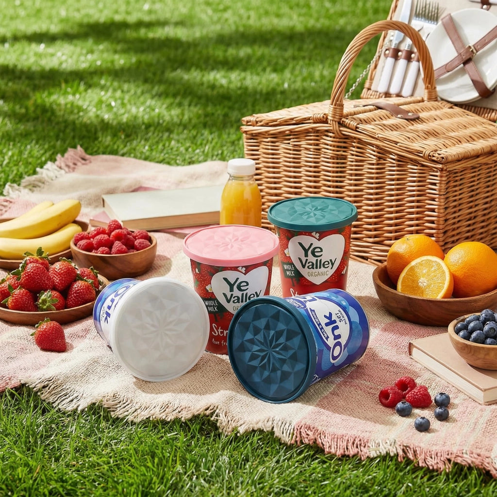 Set di 4 coperchi in silicone per yogurt, a prova di perdite e multifunzionali