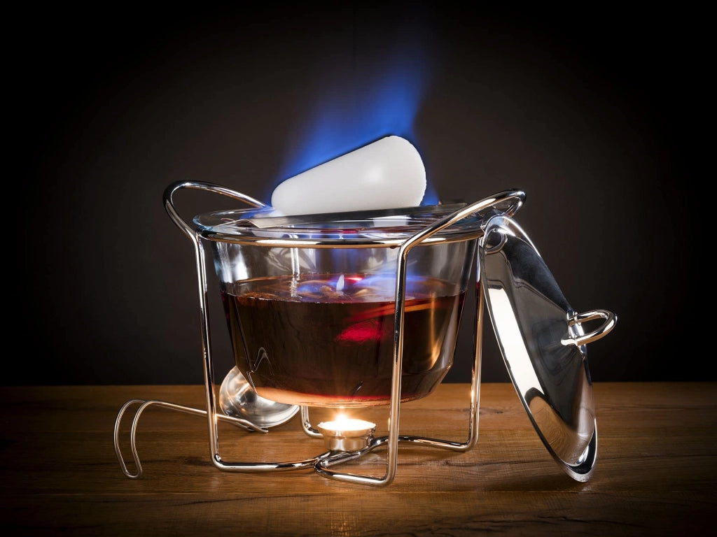 Set per preparare la Feuerzangenbowle, capacità 4 litri, in vetro, acciaio inossidabile, colore argento