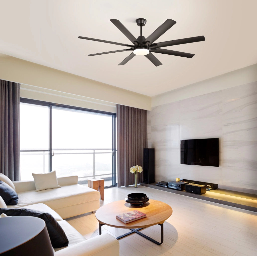 Ventilatore da soffitto reversibile 168 cm con telecomando in ABS e acciaio nero