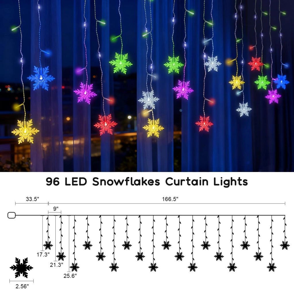 96 luci a LED a forma di fiocchi di neve, 8 modalità, alimentazione a batteria