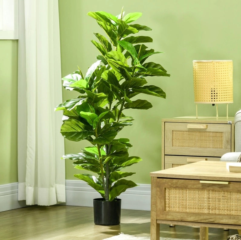 Ficus artificiale verde da 110 cm con 90 foglie e vaso incluso