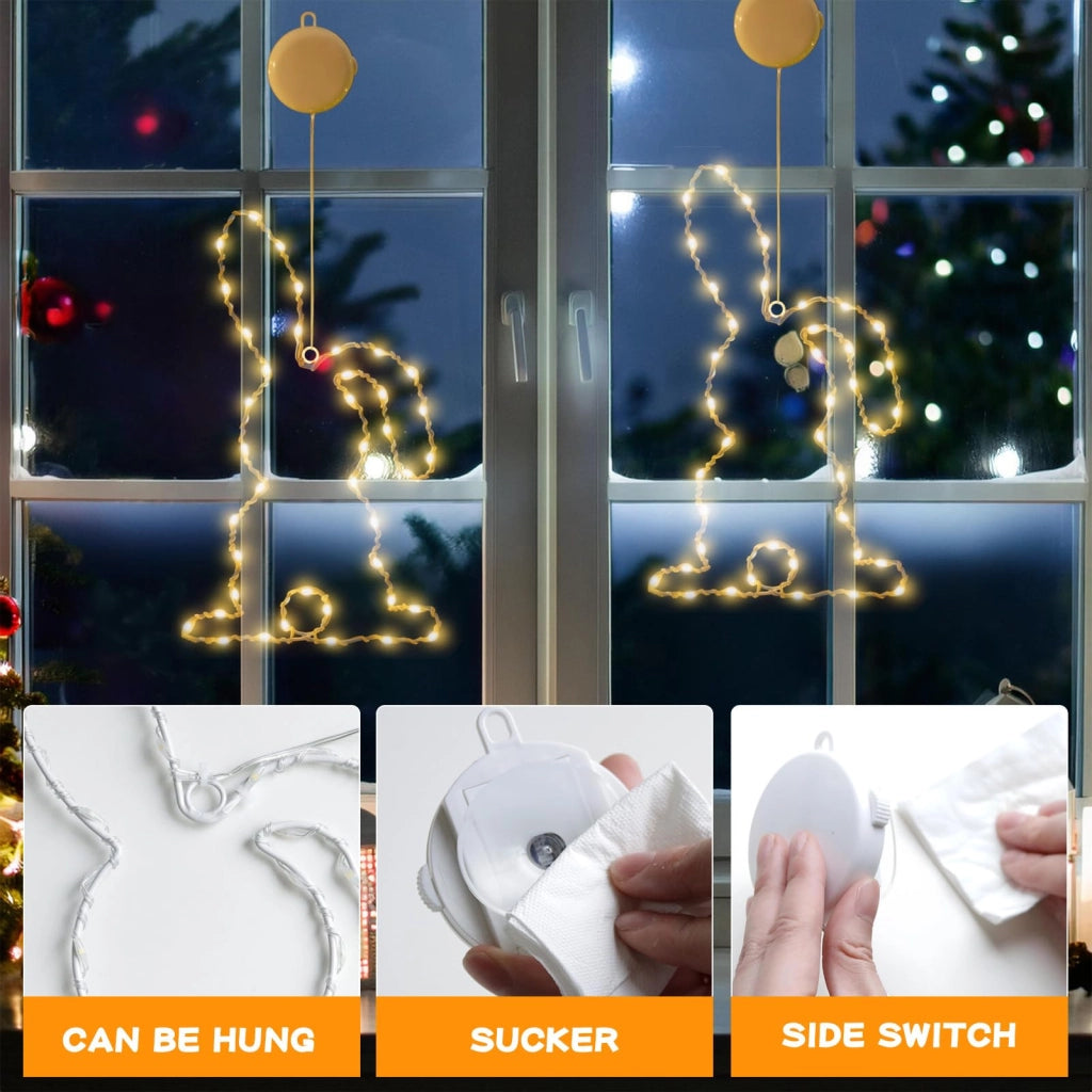 Illuminazione a LED per finestre, coniglietti di Pasqua, set da 2, per interni ed esterni