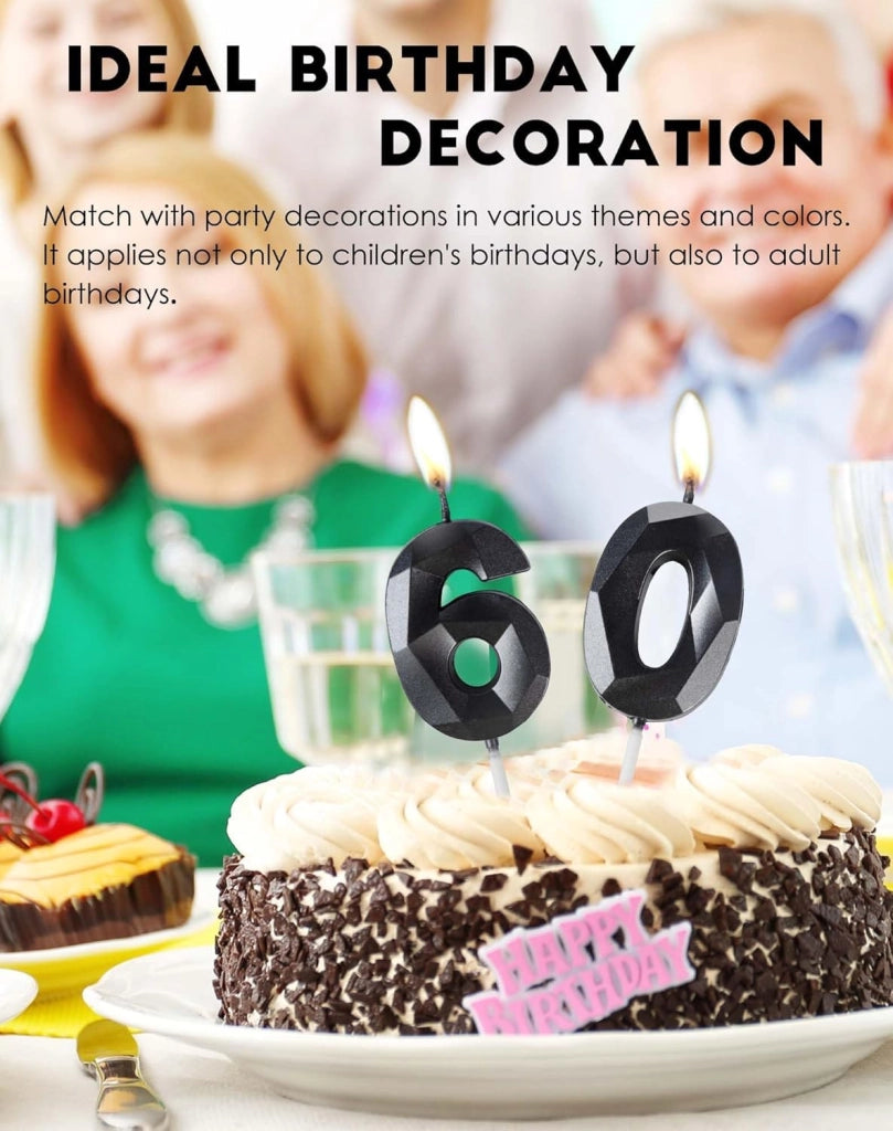 Set di candeline per compleanno – 2 pezzi, colore nero, numero 24