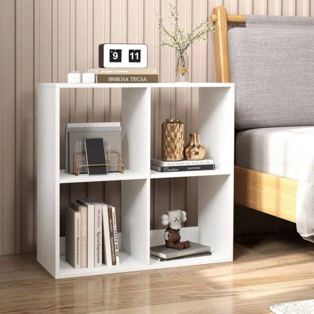 Libreria a 4 Cubi Mobile Scaffale Basso a 2 Ripiani con Kit Antiribaltamento per Casa Salotto e Ufficio Bianco Moderno