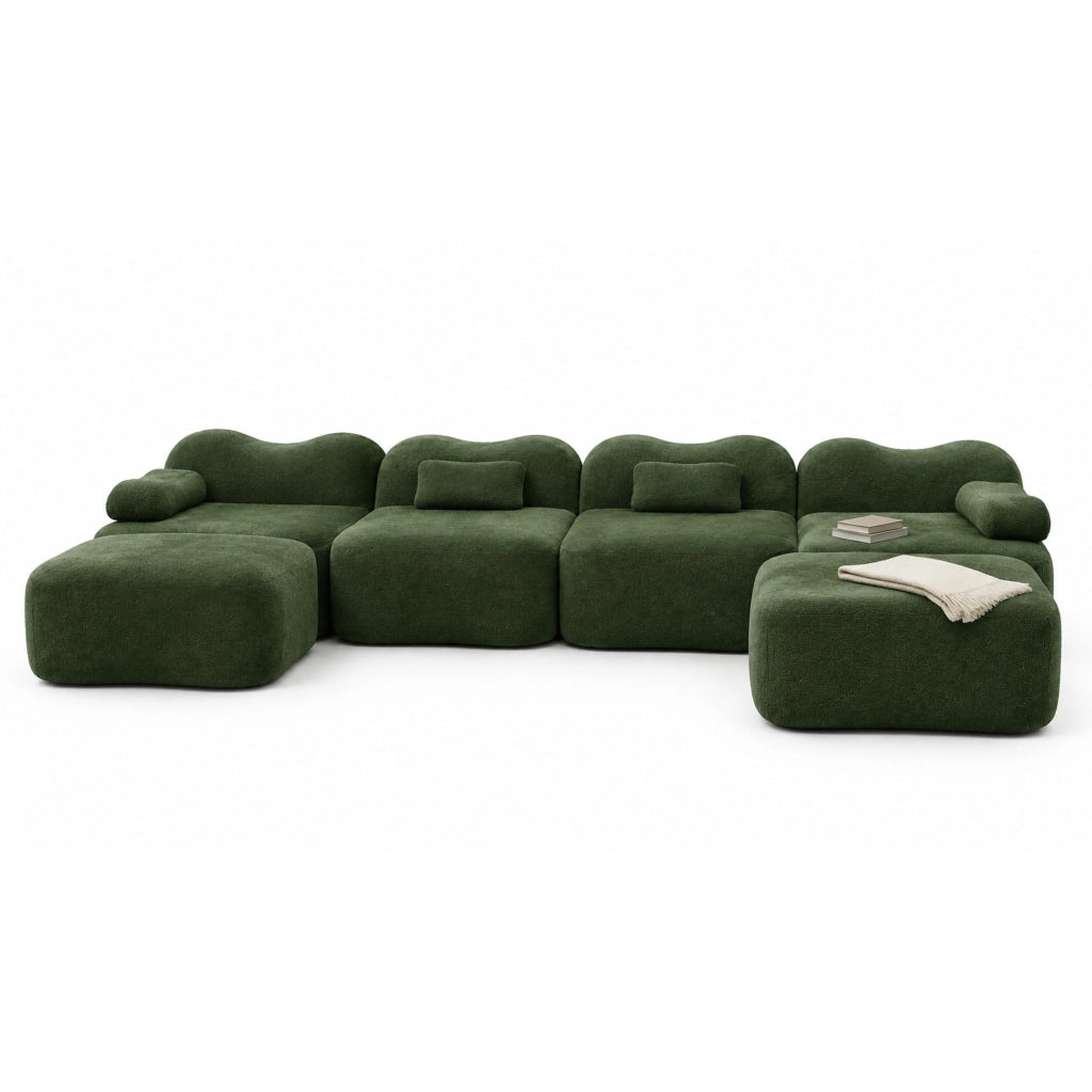 Divano modulare angolare in velluto verde 384×167×70 cm