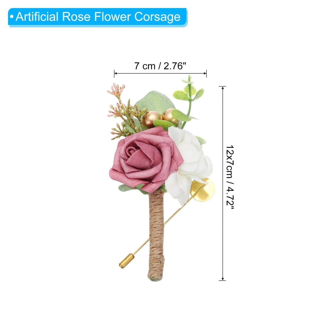 Set da 2 spille da bavero a forma di rosa artificiale, colore rosso chiaro, dimensioni 12x7 cm