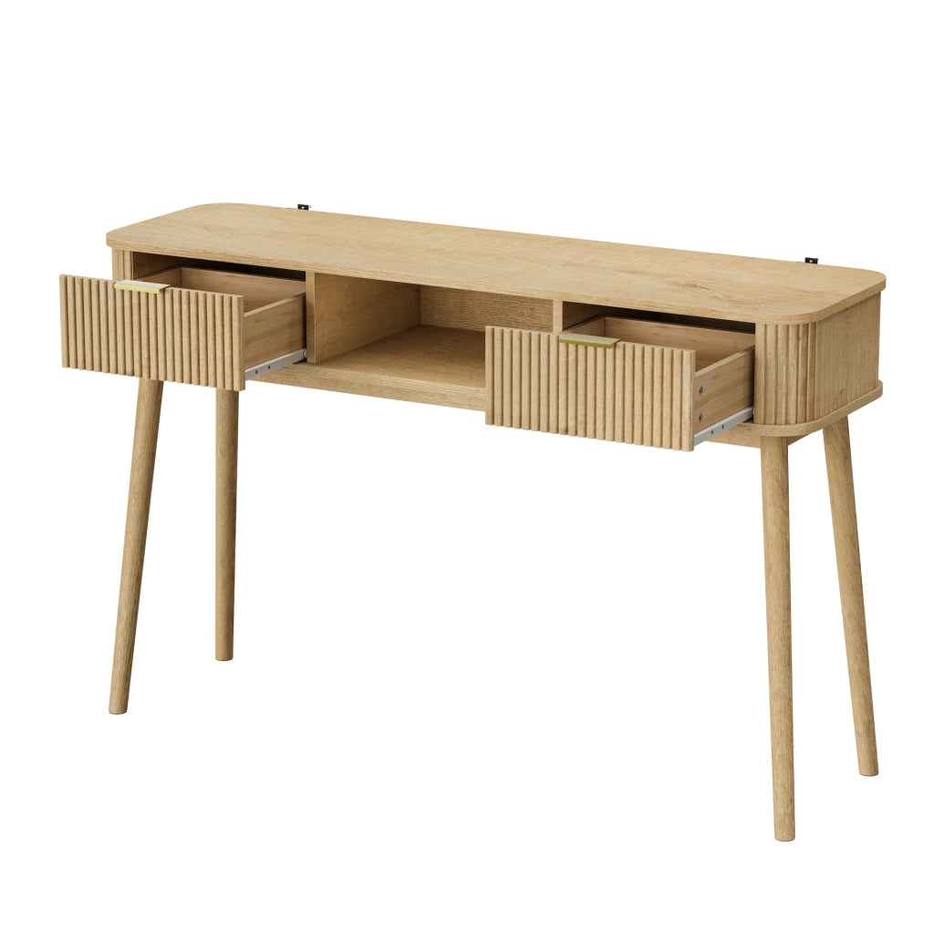 Consolle effetto rovere con due cassetti e ripiano aperto