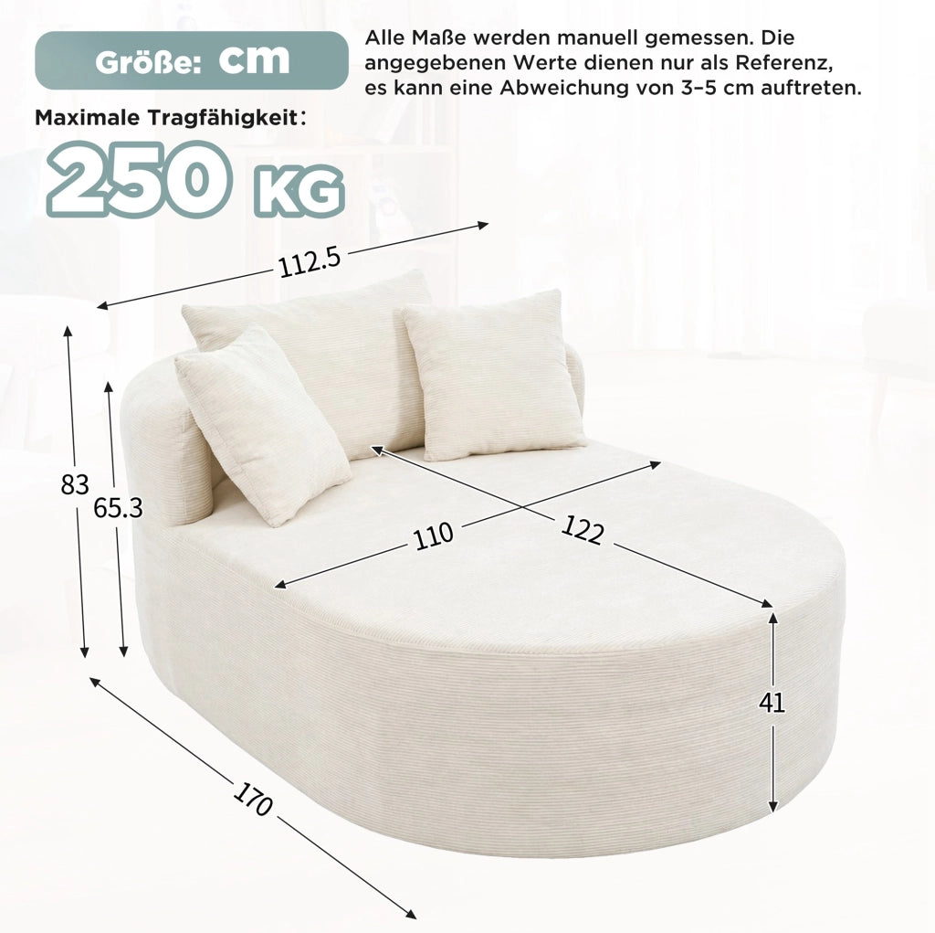Poltrona relax ovale in velluto a coste beige chiaro, seduta profonda