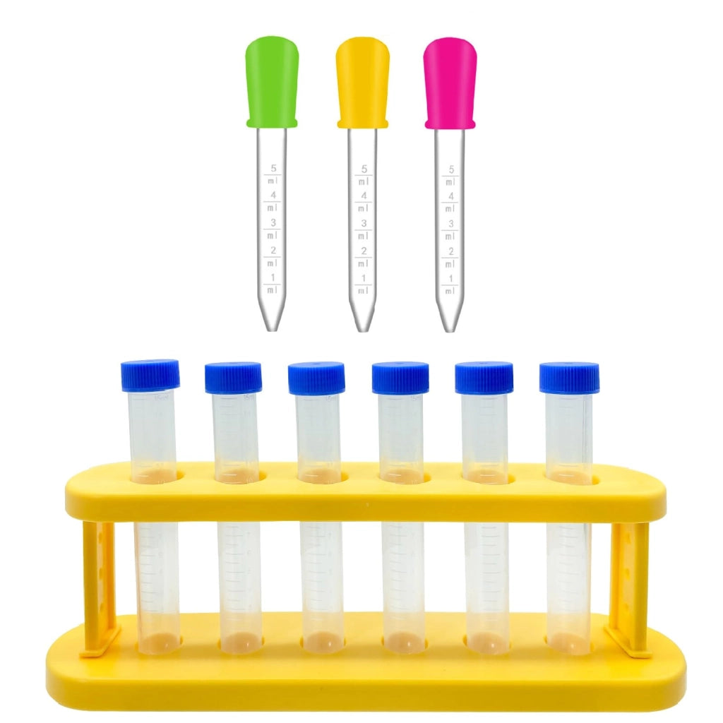 Provette per esperimenti in plastica per bambini, set con supporto e pipette, pipette per acqua per esperimenti scientifici creativi, 10 pezzi
