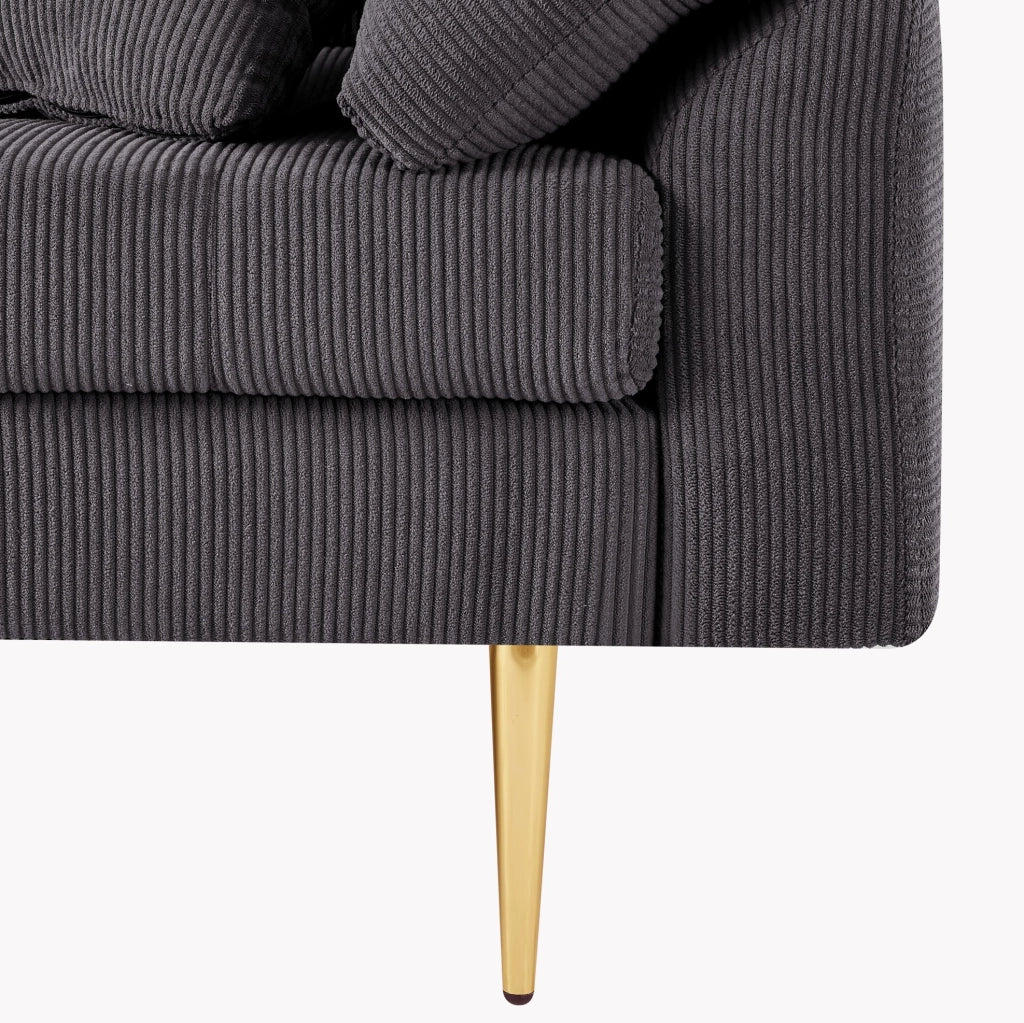 Divano 4 posti in velluto a coste grigio scuro con pouf, 250 cm