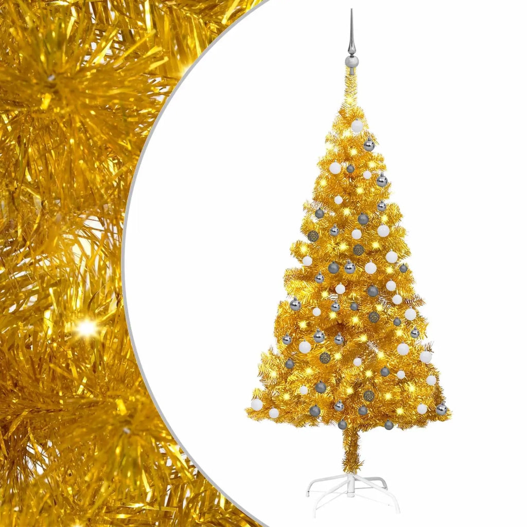 Albero di Natale Preilluminato con Palline Oro 120 cm PET 3077689