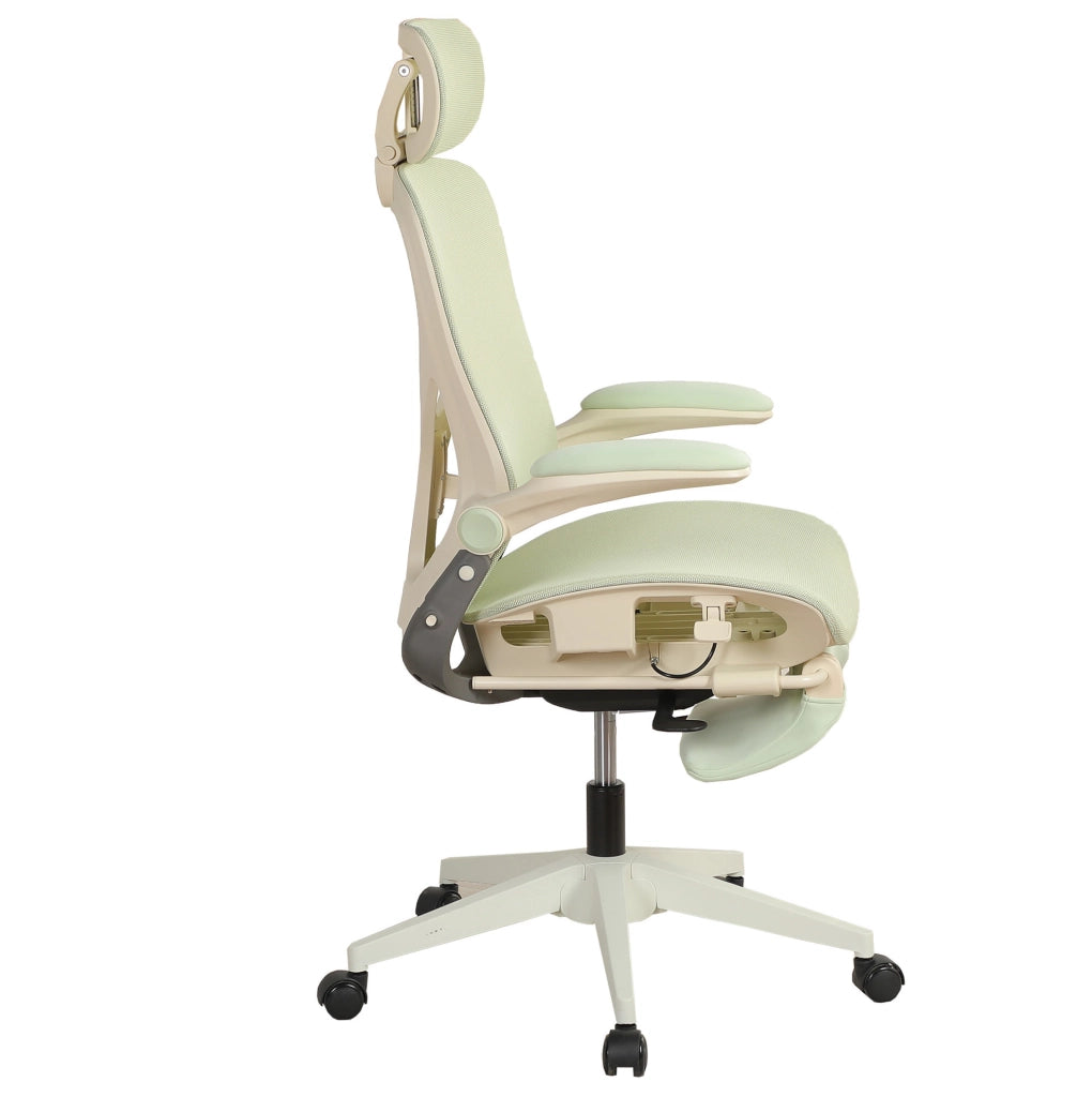 Sedia da ufficio pieghevole verde in rete con poggiatesta 3D e supporto lombare