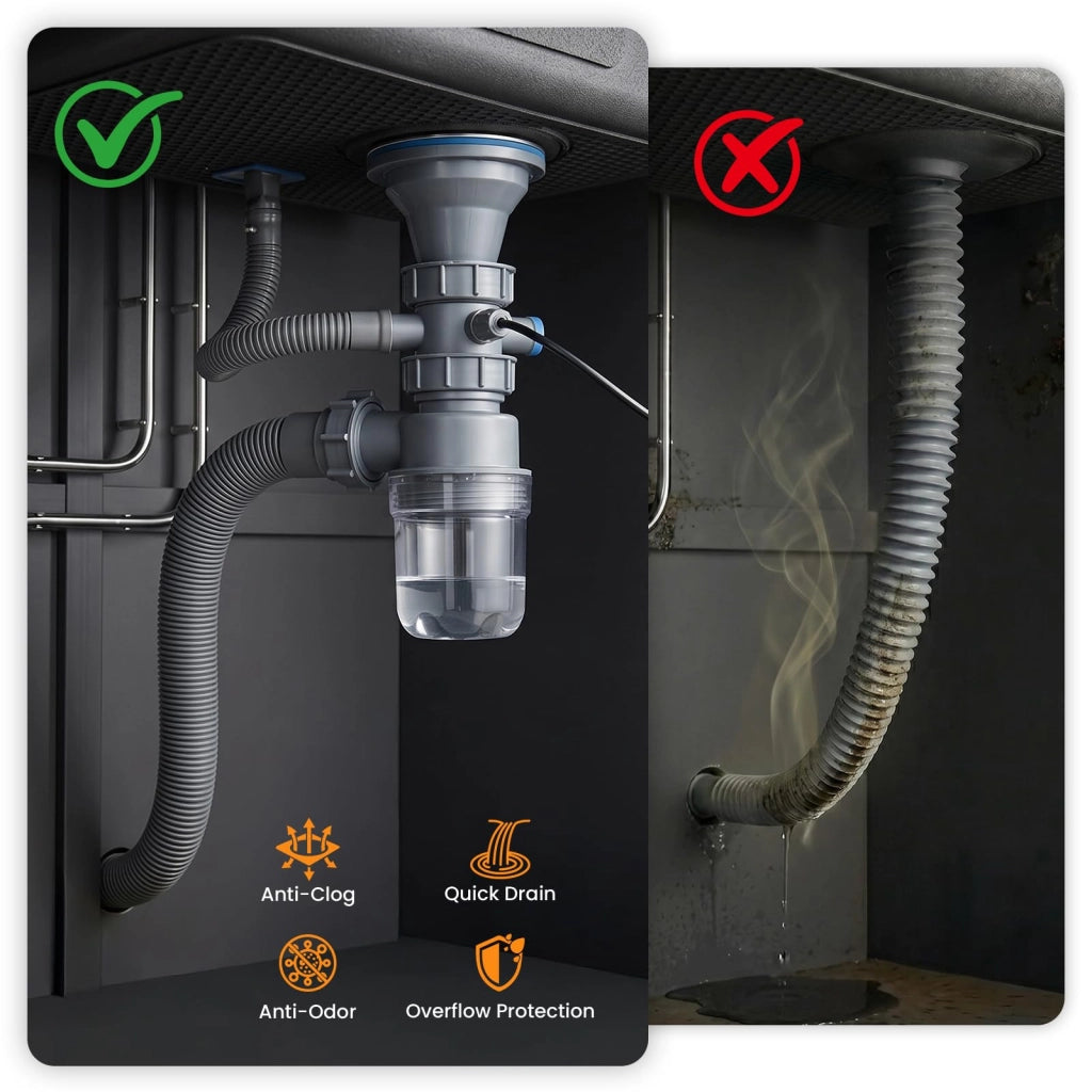 Lavello da incasso 80x45 cm, nero, completo di rubinetto a cascata e accessori