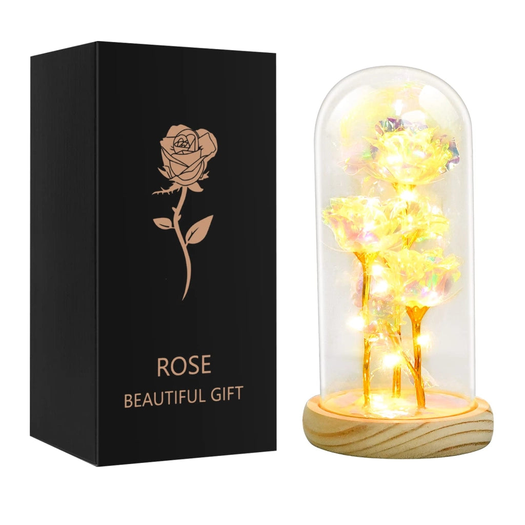 Rosa eterna sotto campana di vetro con illuminazione LED, regalo per donne, mamma, nonna, compleanno, matrimonio, Natale, San Valentino (Argento)