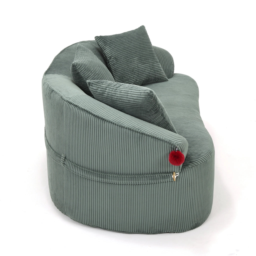 Divano 2 posti dalla forma curva con pompon in ciniglia e schiuma verde