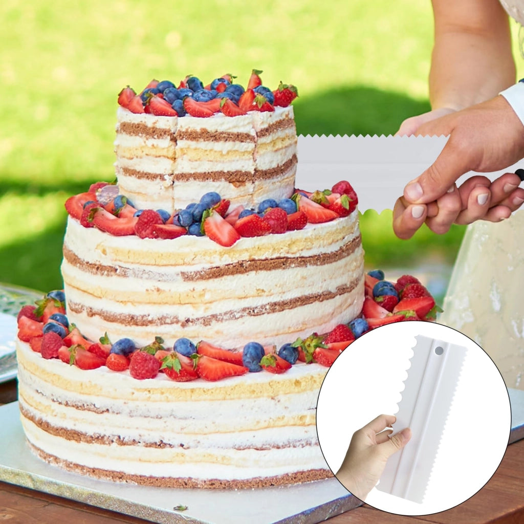 Set di spatole per torte, 4 pezzi, 8 modelli, plastica, bianco, 23x7,5 cm