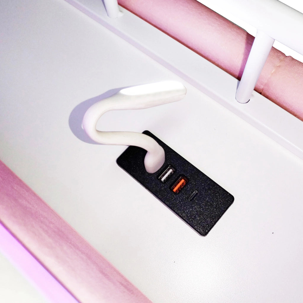 Letto contenitore imbottito 140 x 200 cm rosa con LED e prese USB