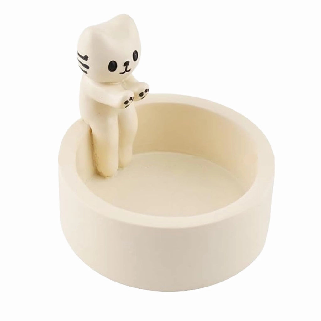 Portacandele a forma di gatto in resina, seduto, colore bianco, dimensioni 7x7x6,5 cm