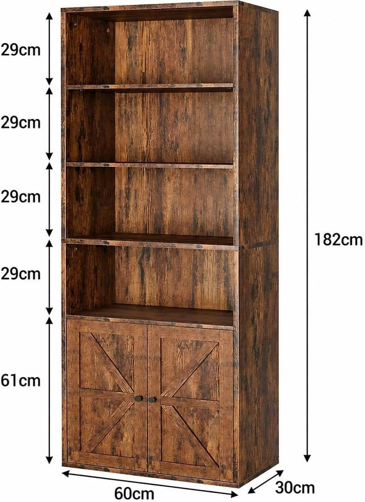 Libreria a 6 ripiani con 2 ante