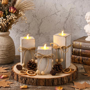 Candele portacandele in legno, set da 3, colore bianco, stile rustico