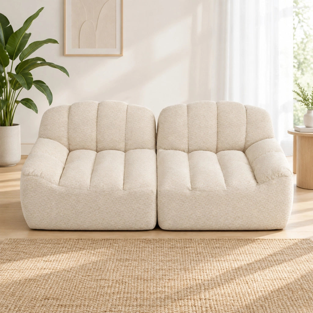 DIVANO Angolare Modulare in pile granulato Beige e Bianco