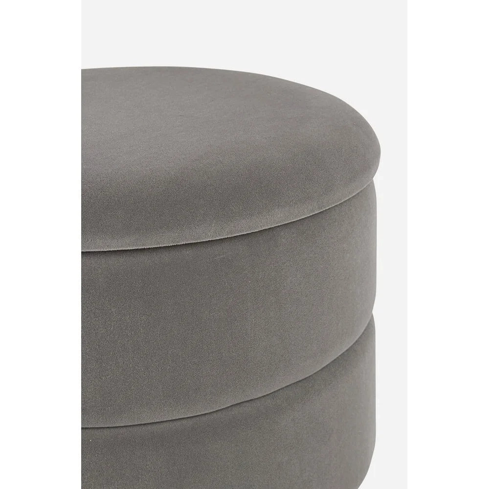 Pouf Contenitore Rotondo in Velluto con Base Dorata Serena Grigio
